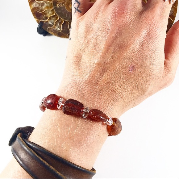 HP Raw Genuine Amber & Herkimer Diamond Bracelet - Picture 4 of 5